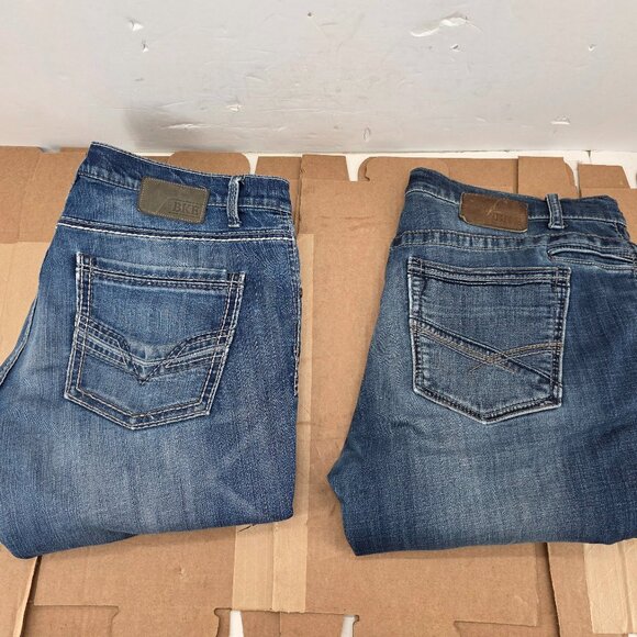 BKE Derek Jeans Mens 36S Bootcut /Straight  MedWash Grunge Blue Denim 2 of - Picture 1 of 8